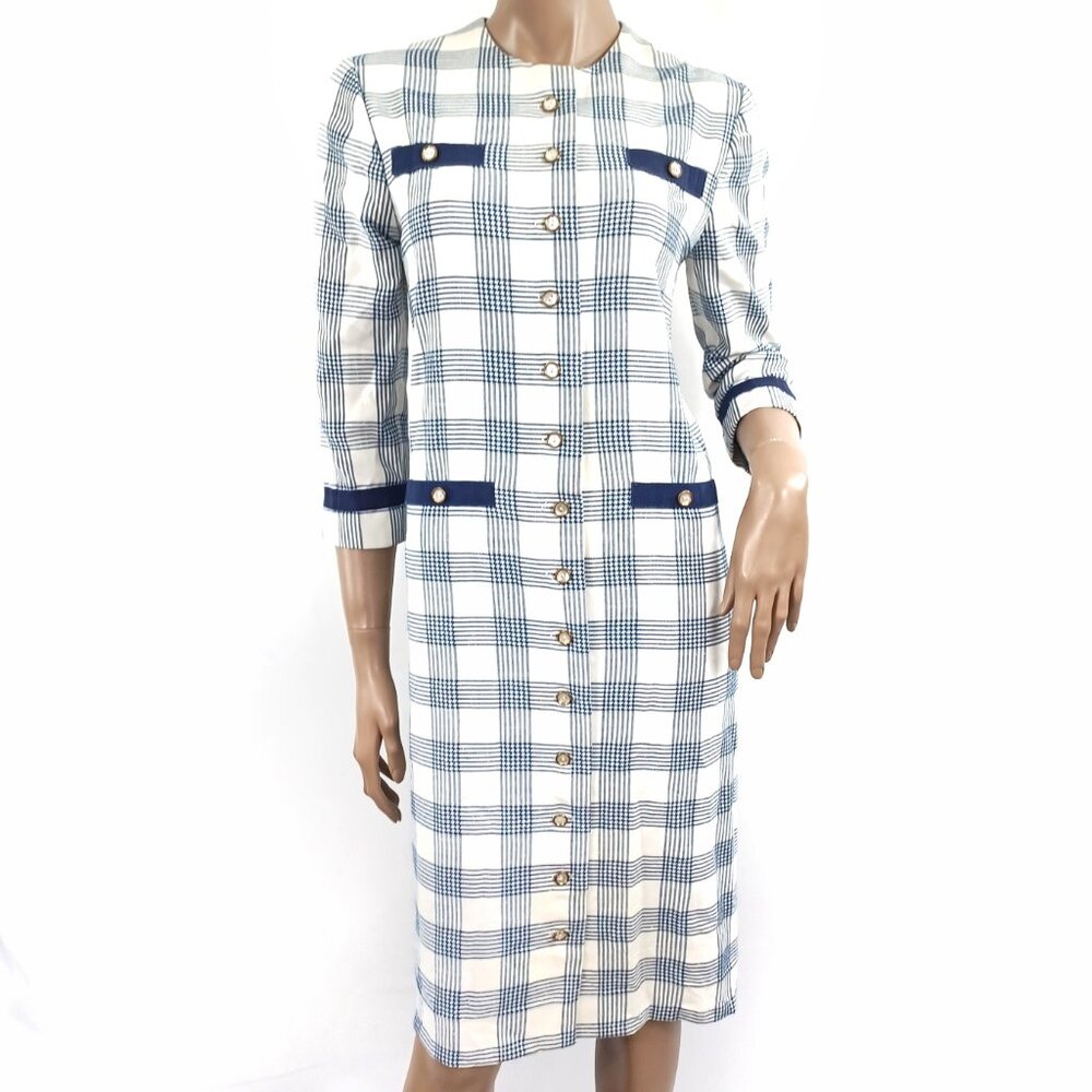 JAMISON BOUTIQUE Vintage Dress Button Front Plaid Shift M